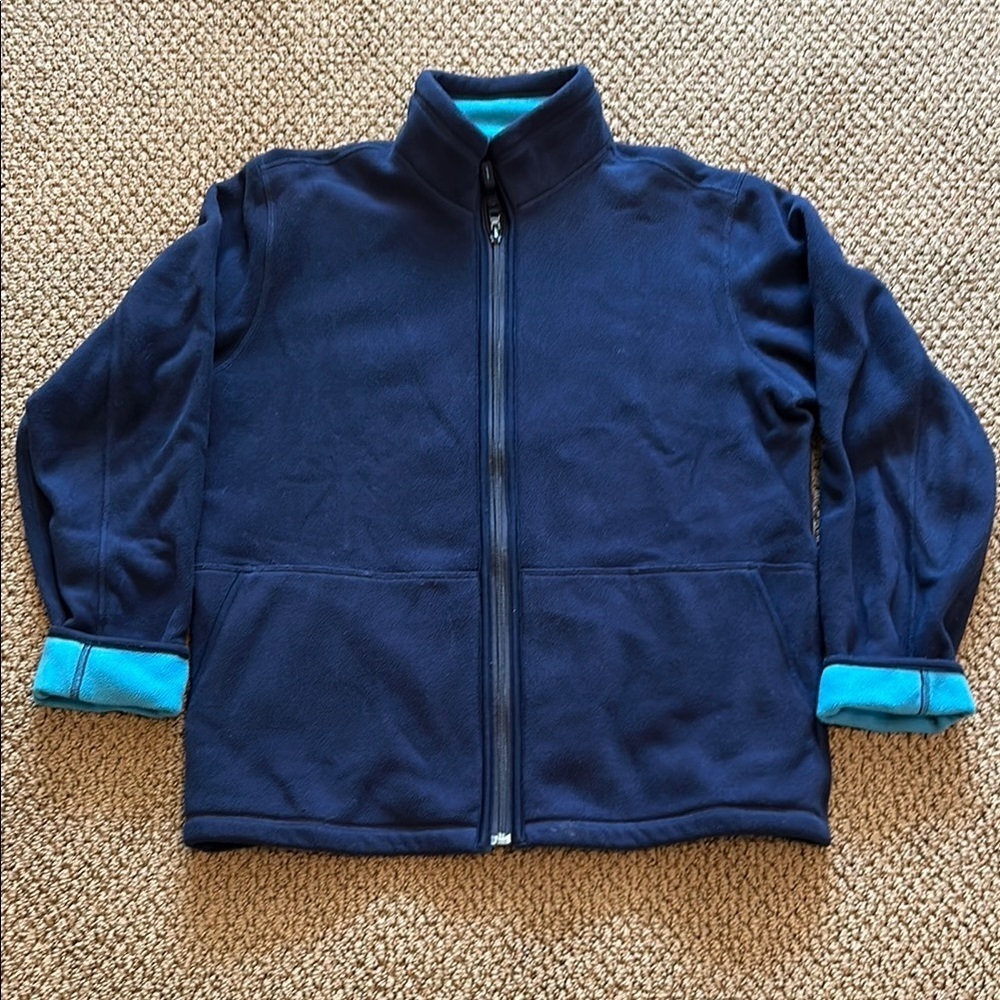 Navy Blue Fleece Jacket with Teal Accents